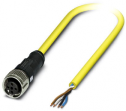 Sensor actuator cable, M12-cable socket, straight to open end, 4 pole, 5 m, PVC, yellow, 4 A, 1406245