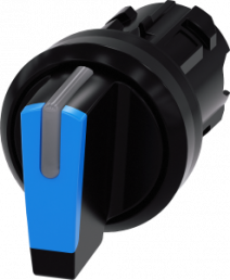 Toggle switch, illuminable, latching/groping, waistband round, blue, front ring black, 2 x 45°, mounting Ø 22.3 mm, 3SU1002-2BN50-0AA0