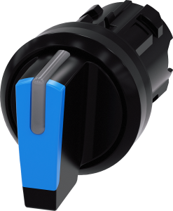 Toggle switch, illuminable, latching, waistband round, blue, front ring black, 2 x 45°, mounting Ø 22.3 mm, 3SU1002-2BL50-0AA0