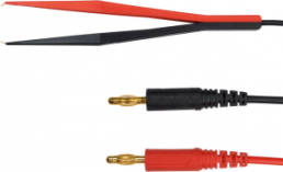 Kelvin measuring lead with (2 x 4 mm plug, spring-loaded, straight) to (kelvin tweezers, straight), 1 m, black/red, PVC, 0.75 mm²