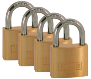 Padlock, four-pack, keyed alike, level 4, shackle (H) 22 mm, brass, (B) 40 mm, K12040D4