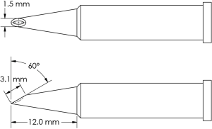 Soldering tip, Hoof shape, Ø 1.5 mm, (L) 12 mm, GT6-HF6015V