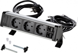 Surface-mounted power strip, 3-way, 2 m, 16 A, silver, 939628014
