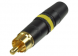 RCA plug for cable assembly 3.5 to 6.1 mm O.D., gold-plated, yellow color coding ring