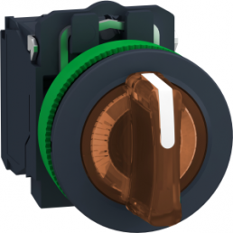 Selector switch, unlit, latching, waistband round, orange, front ring black, 3 x 45°, mounting Ø 30.5 mm, XB5FK135B5