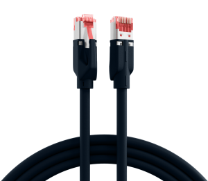 Patch cable, RJ45 plug, straight to RJ45 plug, straight, Cat 6A, S/FTP, LSZH, 1 m, black