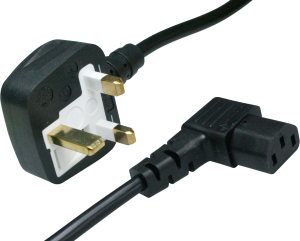 Device connection line, UK, plug type G, angled on C13 jack, angled, H05VV-F3G0.75mm², black, 2 m
