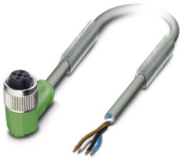 Sensor actuator cable, M12-cable socket, angled to open end, 4 pole, 10 m, PUR, gray, 4 A, 1456983