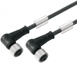 Sensor actuator cable, M12-cable socket, angled to M12-cable socket, angled, 3 pole, 8 m, PUR, black, 4 A, 1009210800