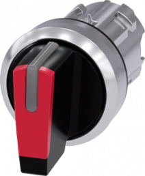 Toggle switch, illuminable, groping, waistband round, red, front ring silver, 2 x 45°, mounting Ø 22.3 mm, 3SU1052-2BM20-0AA0