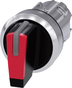 Toggle switch, illuminable, groping, waistband round, red, front ring silver, 2 x 45°, mounting Ø 22.3 mm, 3SU1052-2BM20-0AA0