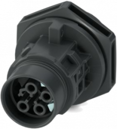 Circular connector, frontpanel, black, 4 poles, 0,5 - 2,5 mm², 400 V, 25A, screw, female, for Signal