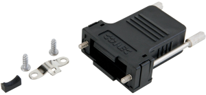 D-Sub connector housing, size: 3 (DB), straight 180°, cable Ø 12 mm, PBT, black, 165X03329AE
