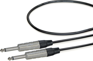 Audio connecting cable, 6.35 mm-mono plug, straight to 6.35 mm-mono plug, straight, 1,5 m, nickel-plated, black