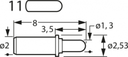 Short stroke test pin with probe, round head, Ø 2 mm, travel  2.2 mm, pitch 2.7 mm, L 8 mm, F70211B130G015