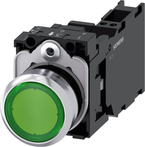 Pushbutton, green, illuminated  (green), mounting Ø 22.3 mm, IP20/IP66/IP67/IP69/IP69K, 3SU1152-0AB40-3FA0