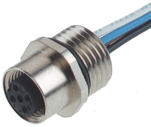 Panel socket, M12, 4 pole, screw connection, screw locking, straight, 933039100