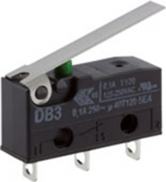 Subminiature snap-action switch, On-On, solder connection, hinge lever, 0.6 N, 0.1 A/250 VAC, IP50