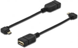 USB 2.0 Adapter cable, micro-USB plug type B to USB socket type A, 0.15 m, black