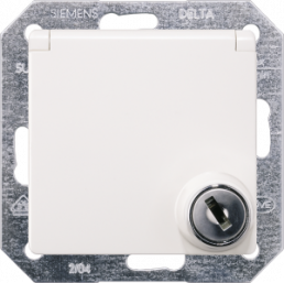 German schuko-style socket outlet with hinged cover, lockable, white, 16 A/250 V, Germany, IP20, 5UB1916