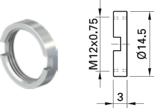 Round nut, M12x0.75, H 3 mm, outer Ø 14.5 mm, nickel, 23.5116