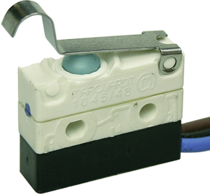 Subminiature snap-action switch, On-On, stranded wires, roller hinge lever, 2 N, 10 (3) A/250 VDC, IP67