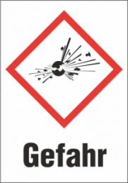 Hazardous goods sign, symbol: GHS01/text: "Gefahr", (W) 26 mm, plastic, 013.22-9-37X26-W1 / 36 ST