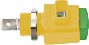 Quick pressure clamp, yellow/green, 300 V, 16 A, faston plug, nickel-plated, ESD 798 / GNGE