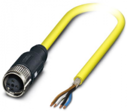 Sensor actuator cable, M12-cable socket, straight to open end, 4 pole, 2 m, PVC, yellow, 4 A, 1406189