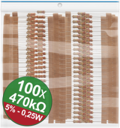 Carbon Film Resistor, 470 kΩ, 0.25 W, ±5 %, Bag with 100 pieces