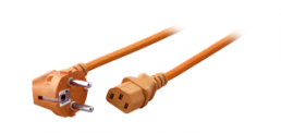 Power cord, Europe, plug type E + F, angled on C13 jack, straight, H05VV-F3G0.75mm², orange, 1.8 m
