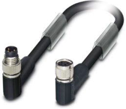 Sensor actuator cable, M8-cable socket, angled to M8-cable socket, angled, 4 pole, 2 m, PUR, black, 4 A, 1550999