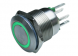Push button, 2 pole, silver, illuminated , 0.05 A/24 V, mounting Ø 19.2 mm, IP66, MPI002/28/GN