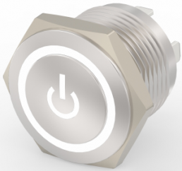 Switch, 1 pole, silver, illuminated  (white), 0.4 A/36 VDC, mounting Ø 16 mm, IP67, 2213775-2