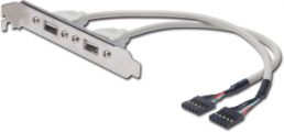 USB 2.0 Slot plate cable, 2 x USB socket type A to 2 x IDC, 0.25 m, beige