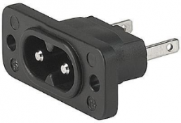 Plug C8, 2 pole, screw mounting, solder connection, black, 6160.0023