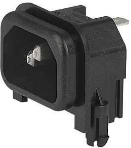 Plug C14, 3 pole, snap-in, PCB connection, black, GSP2.9200.14