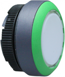 Pushbutton, illuminable, groping, waistband round, white, front ring green, mounting Ø 22.3 mm, 1.30.270.901/2205