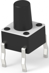 Short-stroke pushbutton, 1 Form A (N/O), 50 mA/24 VDC, unlit , actuator (black, L 4.9 mm), 1.56 N, THT