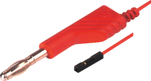 Measuring lead with (4 mm plug, spring-loaded, straight) to (0.64 mm socket, spring-loaded, straight), 1 m, red, PVC, 0.25 mm², CAT O