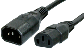 Extension line, International, C14-plug, straight on C13 jack, straight, HARSJT 3 x AWG 17, black, 3 m