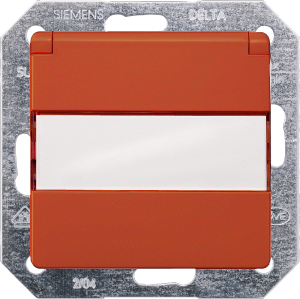 German schuko-style socket outlet with hinged cover/ label field, orange, 16 A/250 V, Germany, IP20, 5UB1914