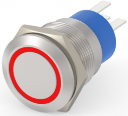 Switch, 1 pole, silver, illuminated  (red), 5 A/250 VAC, mounting Ø 19.2 mm, IP67, 2213767-5
