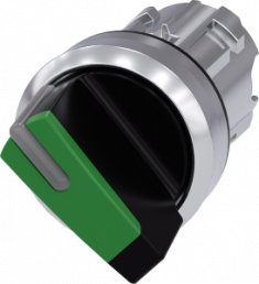 Toggle switch, illuminable, latching, waistband round, green, front ring silver, 90°, mounting Ø 22.3 mm, 3SU1052-2BF40-0AA0