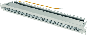 Patch panel, 24 x RJ45, horizontal, 1-row, (W x H x D) 482.6 x 44 x 110 mm, light gray, 100007018