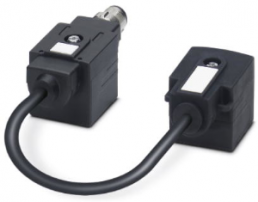 Sensor actuator cable, M12-cable plug, angled to valve connector DIN shape A, 4 pole, 0.1 m, PUR/PVC, black, 4 A, 1458130