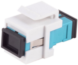 Fiber optic connector, SC simplex socket to SC simplex socket, OM3, multimode, ceramic, aquamarine, BS08-10212