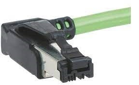 System cable, RJ11/RJ14 plug, angled to RJ11/RJ14 plug, angled, Cat 5, PUR, 1.5 m, green