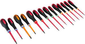 VDE screwdriver kit, different sizes, Phillips/Pozidriv/slotted/TORX, BE-9876S