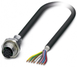 Sensor actuator cable, M12-cable socket, straight to open end, 8 pole, 1 m, PUR, black, 2 A, 1419357